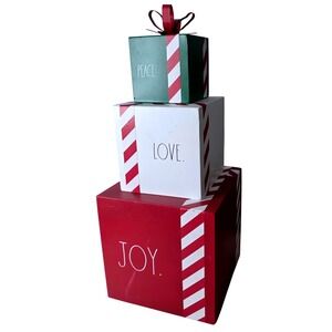 Rae Dunn Christmas Peace Love Joy Stacked Gift Box Metal Decor Holiday Large